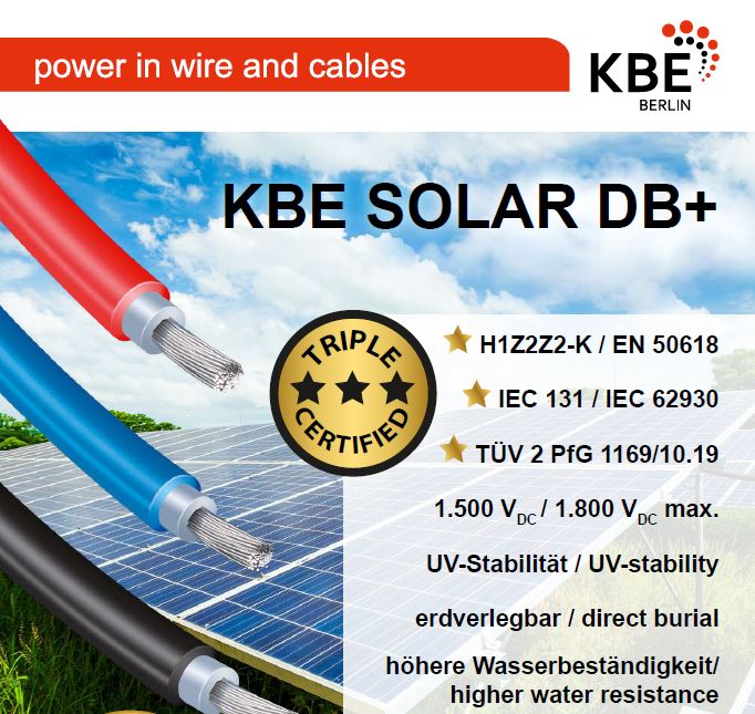 KBE Solarkabel 4 mm². Meterware. Farbe Schwarz , Rot, Blau.