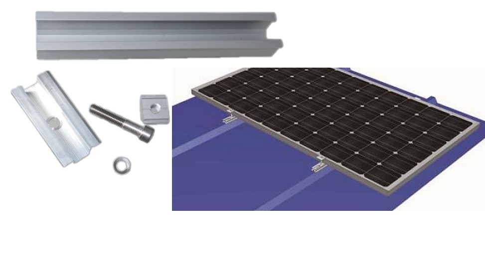 Minischiene Solarmodul. Mit Mittelklemme. Trapezblech, Rahmenhöhe: 35mm