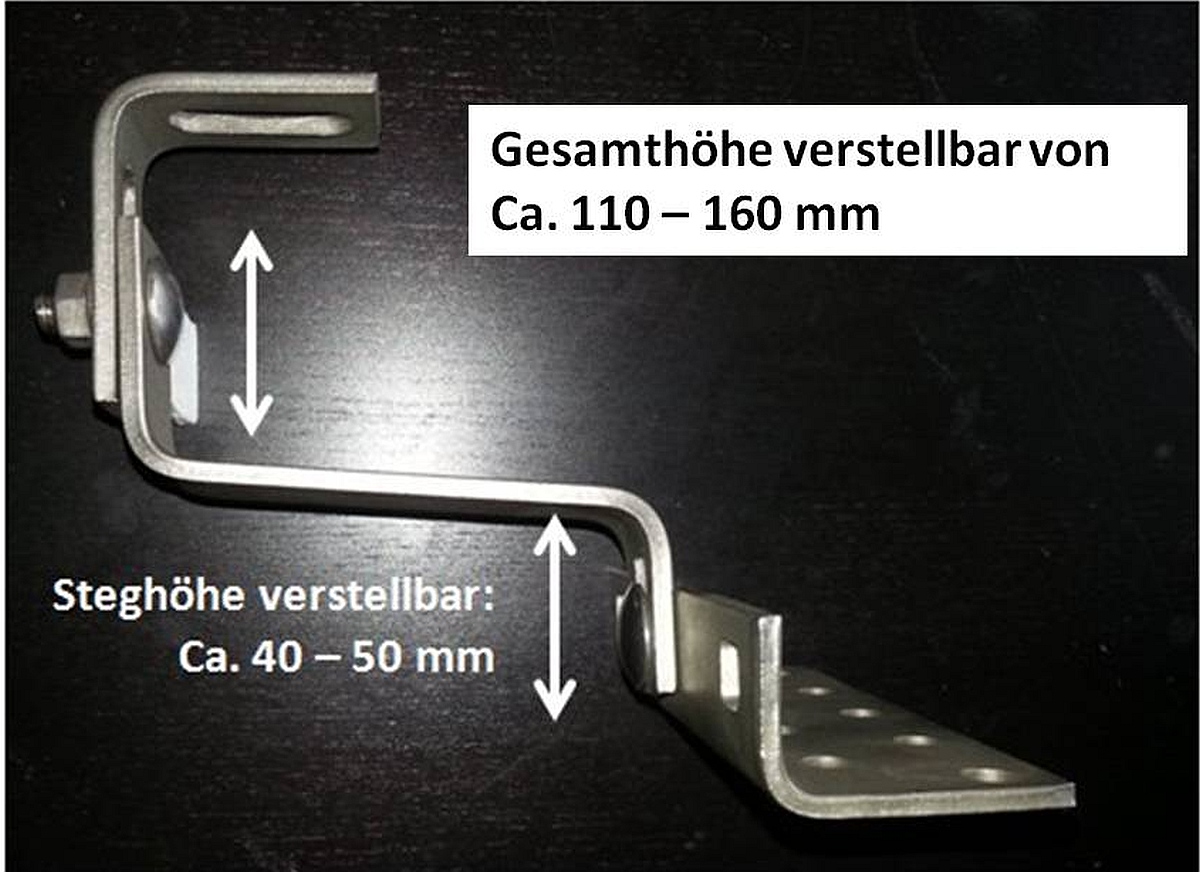 Vario Solar Dachhaken Premium 3x verstellbar Edelstahl  MIT: M10 Schraube/Mutter
