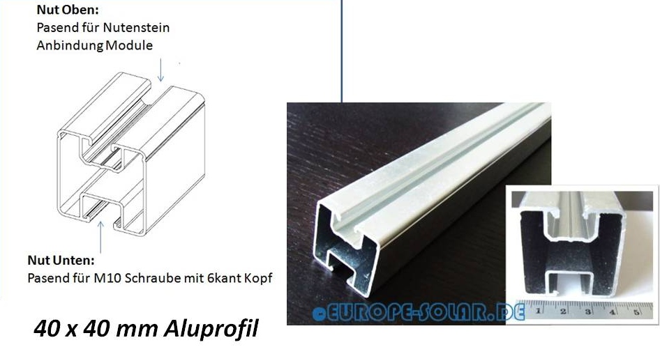 2x Solar Aluprofil Länge: 1.30m. 40x40mm Für PV Dachhaken Stockschraube