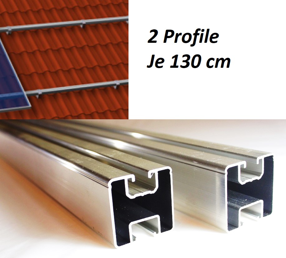 2x Solar Aluprofil Länge: 1.30m. 40x40mm Für PV Dachhaken Stockschraube