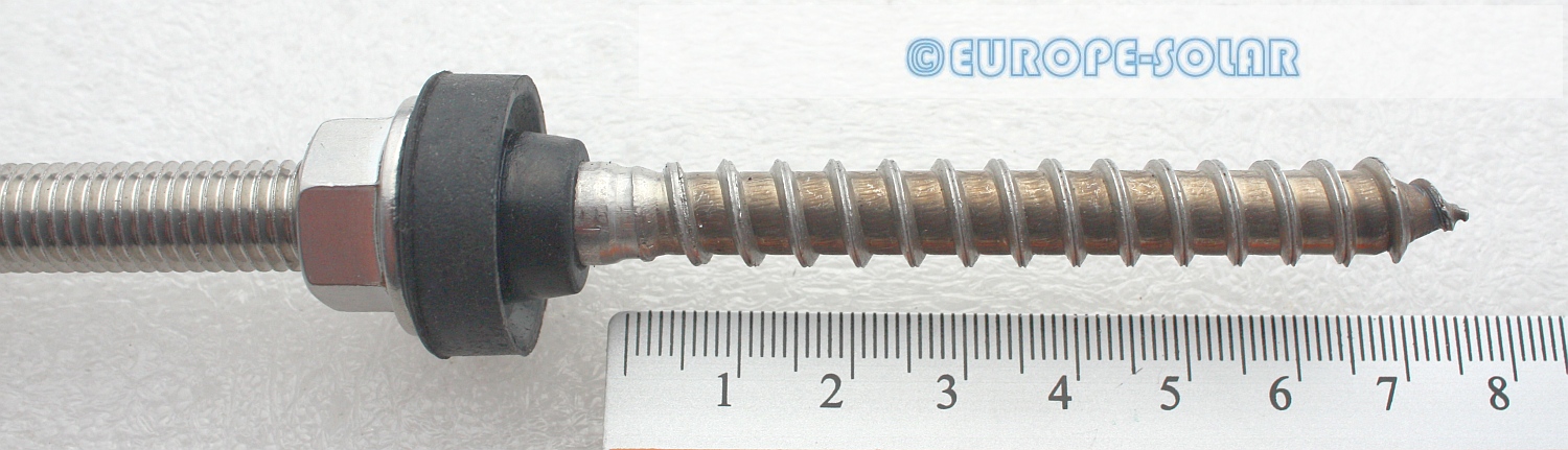 Stockschraube Solar M10x180mm. Edelstahl A2. Mit 3x Sperrzahnmuttern + EPDM.Solarbefestiger