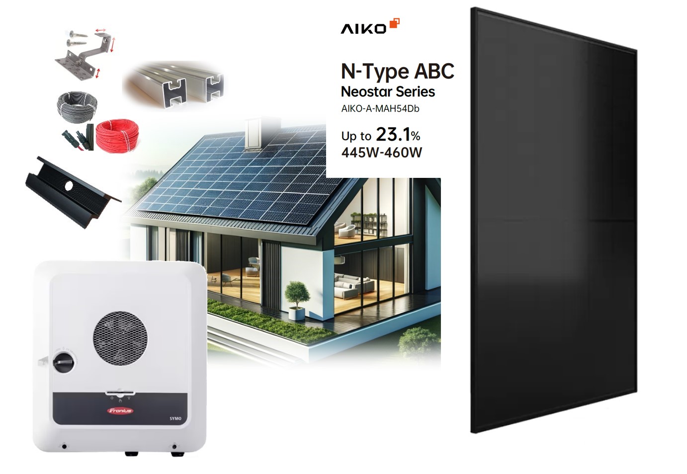 Premium 10kWp PV Anlage ALL Black Aiko Neostar 2S+ 460Wp Doppelglas Fronius GEN 24 Plus - BYD HVM 11 kWh