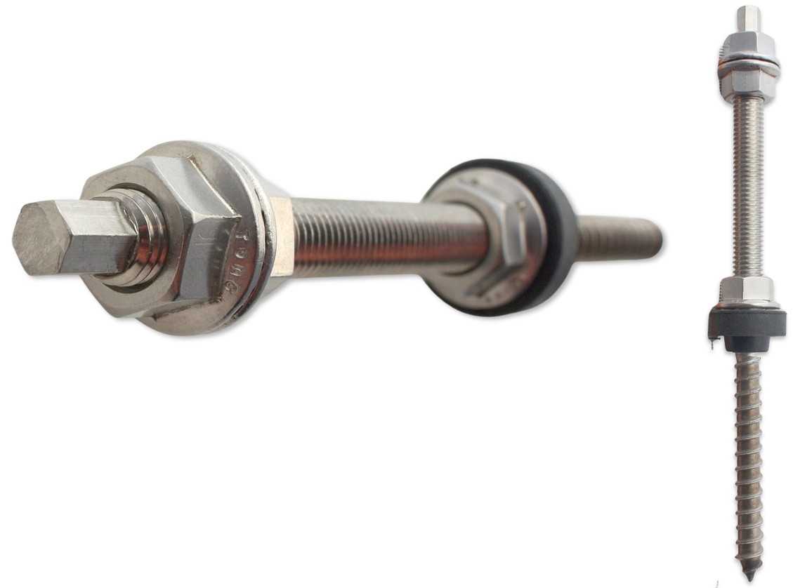 Stockschraube Solar M10x180mm. Edelstahl A2. Mit 3x Sperrzahnmuttern + EPDM.Solarbefestiger Stockschraube Solar M10x180mm. Edelstahl A2. Mit 3x Sperrzahnmuttern + EPDM.Solarbefestiger