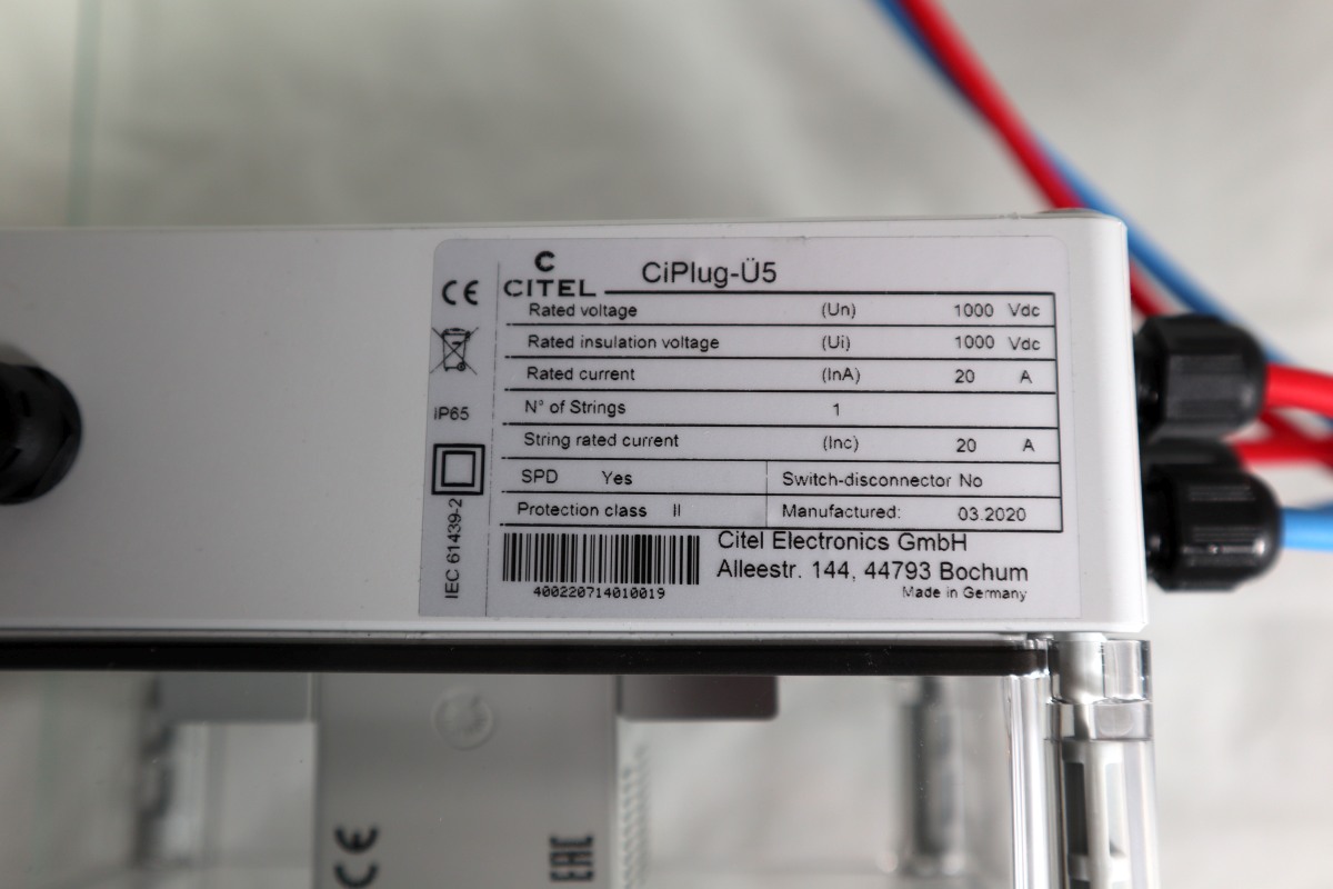 CITEL Kombi Überspannungsschutz Typ 1/2  Solar Anschlussbox IP65 PV Box 1 MPP Tracker GAK SPD (CiPlug1-51VG-12)