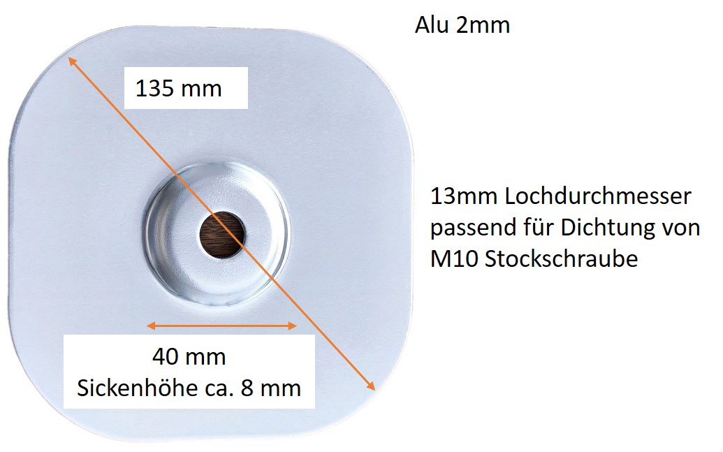 PV Alu Dichtblech Rund für M10 Stockschraube auf Flachdach Multifunktionsblech