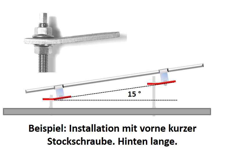 Adapterblech für 15° (165°) Leicht Aufständerung Solar PV 11mm oder13mm Rundloch für Stockschraube