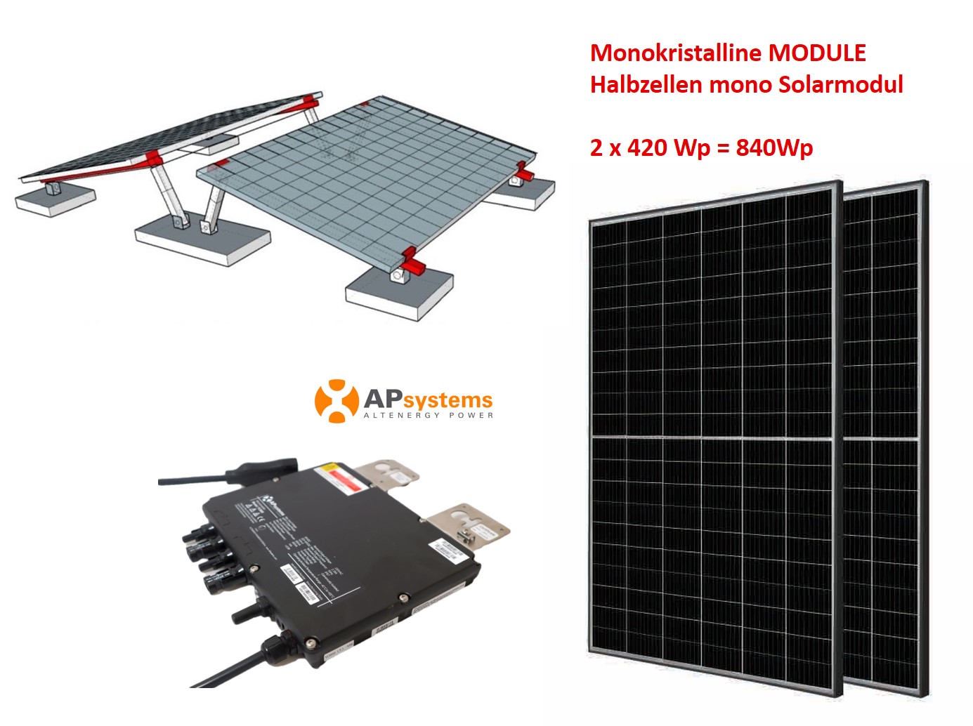 Solarinitiative Ganderkesee: 850 Wp Mini Solaranlage & APSystems & ECU & Kabel & Aufständerung (nur Abholung)