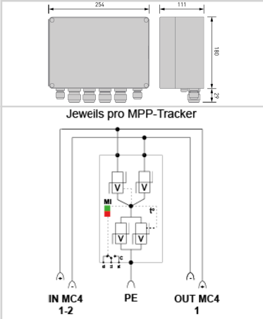 CITEL Solar Anschlussbox DC Überspannungsschutz für 2 MPP Tracker / Typ 2   IP65 GAK SPD (CiPlug2-DP40-1-XS )
