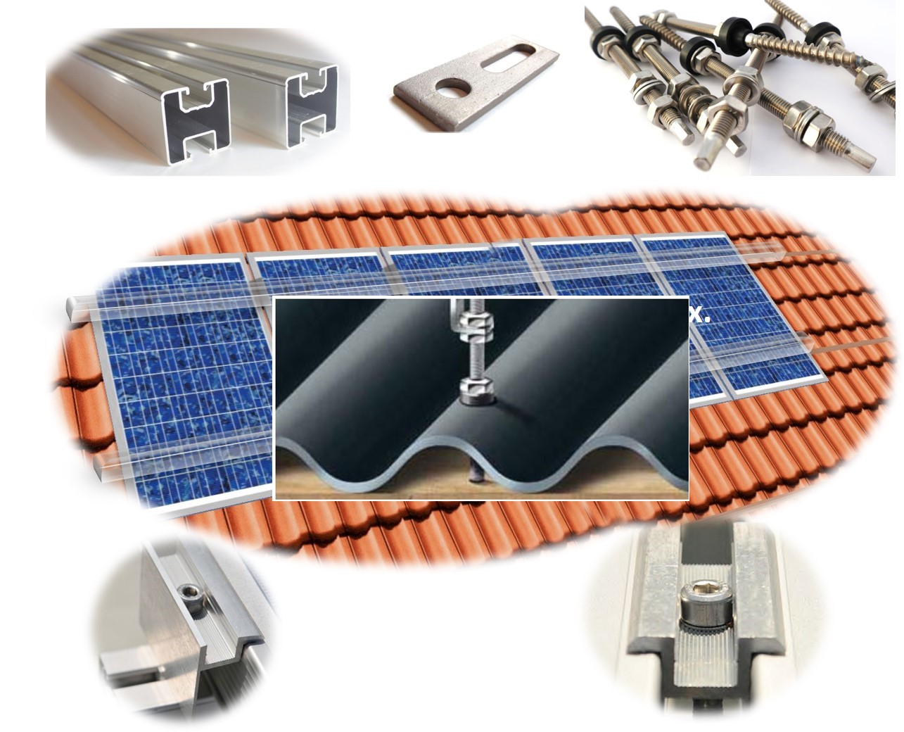 PV Befestigungskit 1 - 6 Module (120cm je Modul) Stockschraube Aluprofil Solar 30mm Rahmenhöhe PV Befestigungskit 1 - 6 Module (120cm je Modul) Stockschraube Aluprofil Solar 30mm Rahmenhöhe