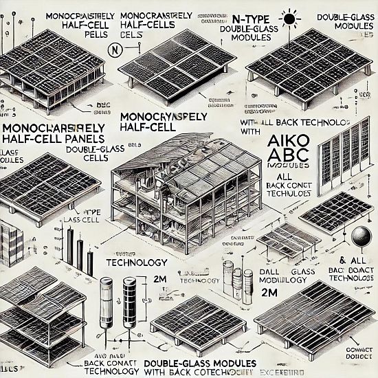 Technische Darstellung von Photovoltaikmodultypen