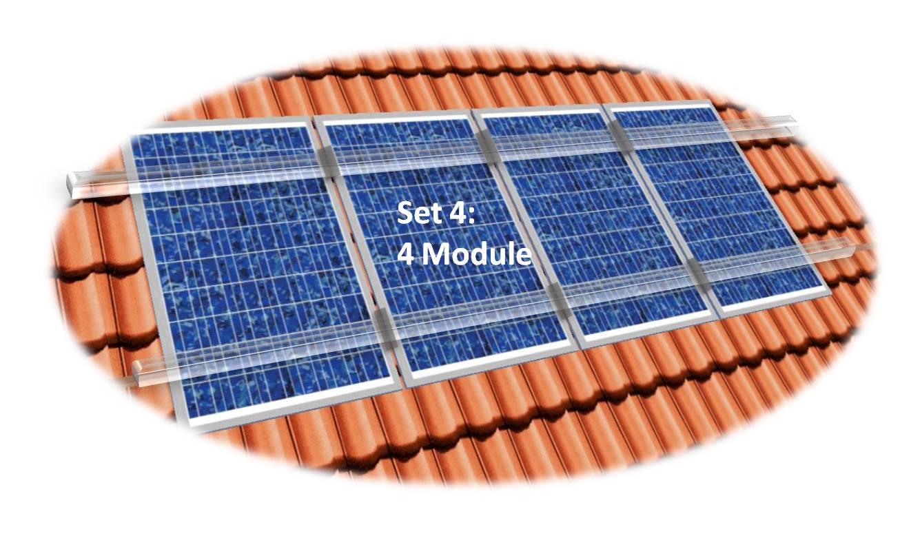 PV Befestigungskit 4 Module (max 120cm je Modul). Dachhaken Aluprofil Solar