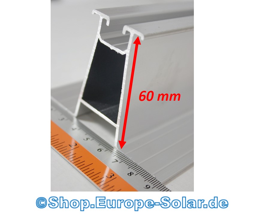 Trapezblech Befestigung Kurzschiene 35cm (ohne Modulklemmen) Länge Hohe Ausführung 60mm. Oben Nutenkanal.