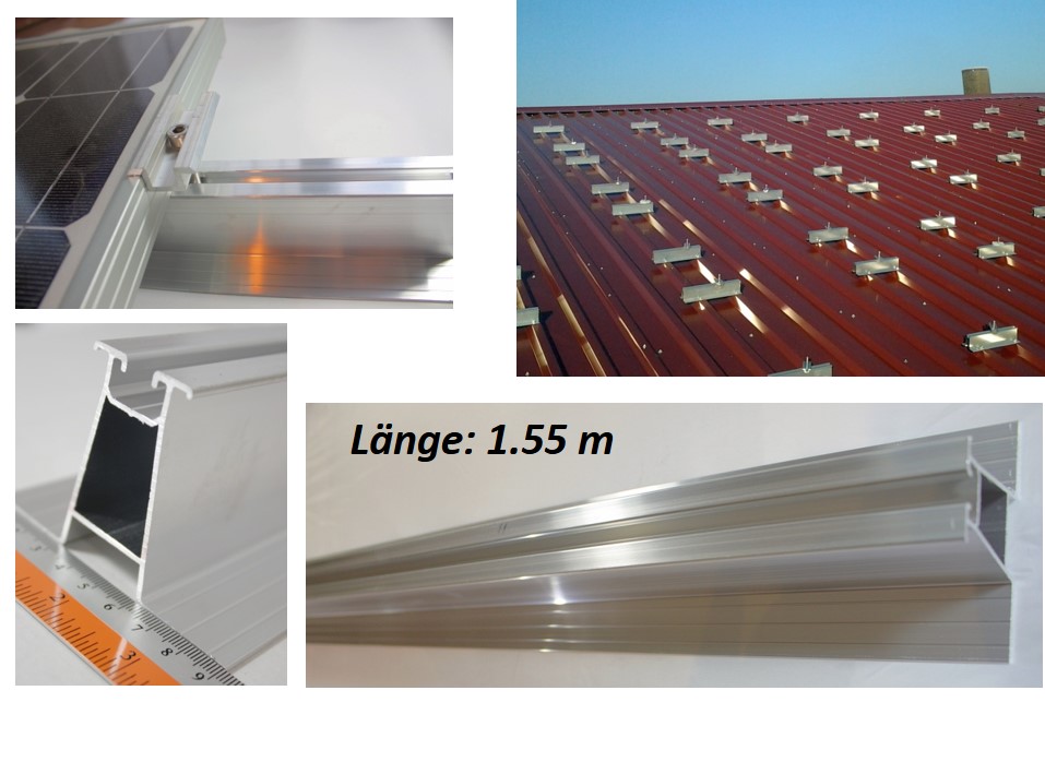 Montageschiene Solar Direktbefestigung. HOHE Ausführung. 1.55m Für 4 – 6 Halter Solar.