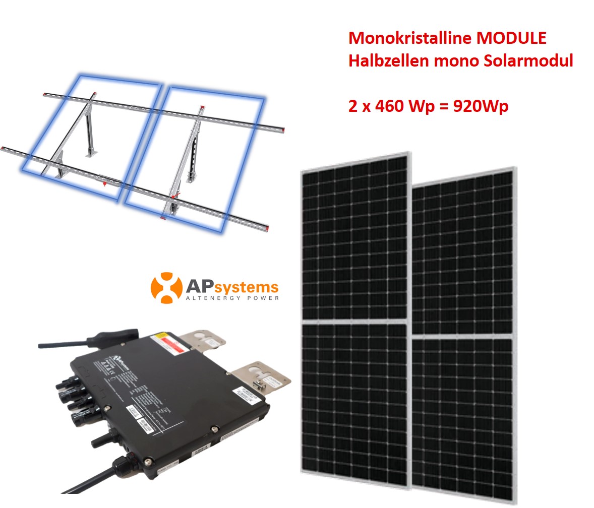 850Wp Mini Anlage Freiland  2x Halbzellen Solarmodul +APSystems DS3 Mikrowechselrichter + Garten Aufständerung + Ertragsüberwachung