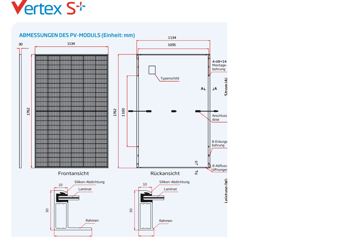 Trina 455Wp Solarmodul Vertex S+ Glas/Glas TSM-455NEG9R.28 1762x1134x30mm