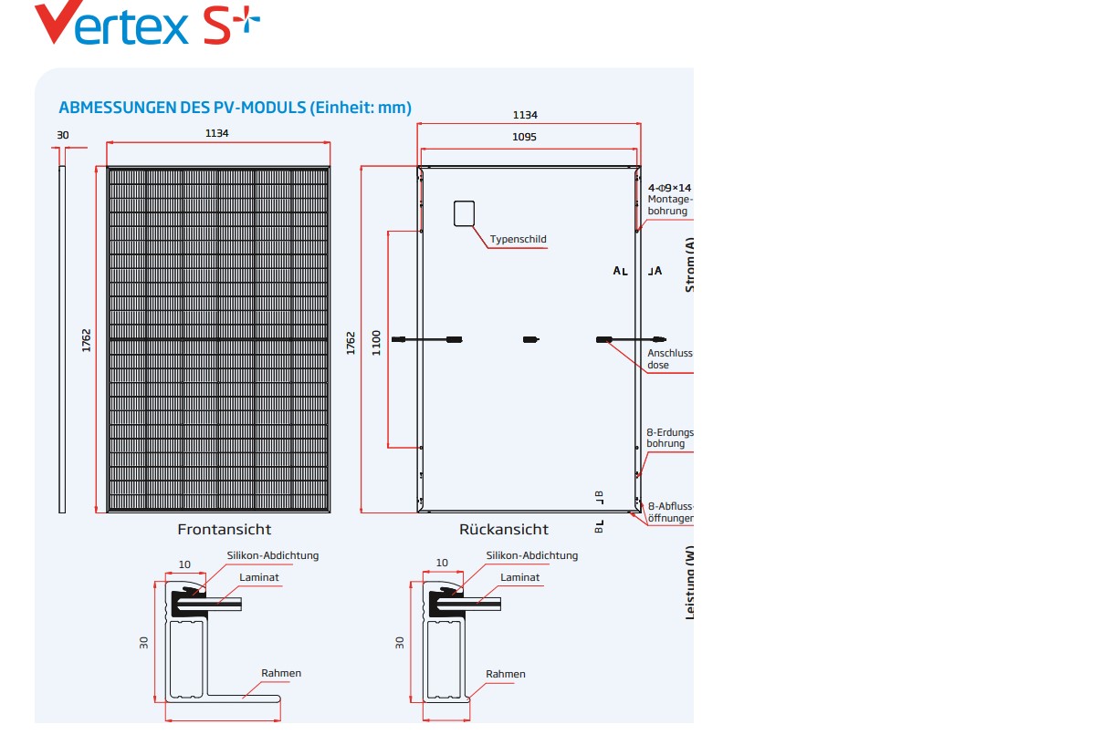 Trina 445Wp Solarmodul Vertex S+ Glas/Glas TSM-445NEG9R.28 1762x1134x30mm