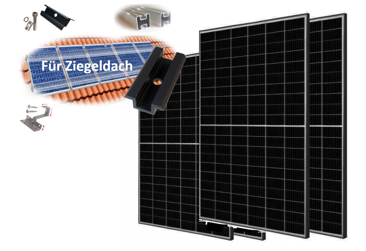 Solarinitiative Burgwedel Set: 4x 430Wp Solarmodul + Befestigungskit für Ziegeldach + Kabel/Stecker (Selbstabholung)