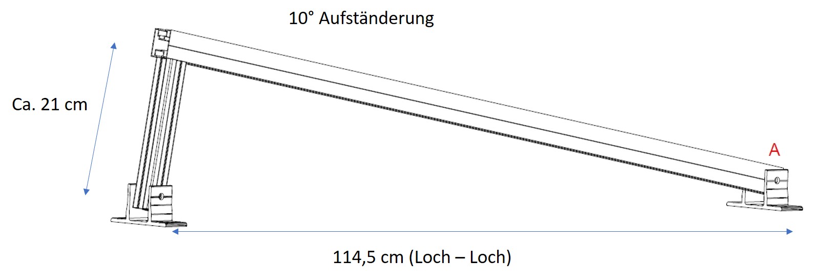 Fix 10° Solar Aufständerung Wand/Flachdach 2 Stck für ein Solarmodul mit Aluprofil