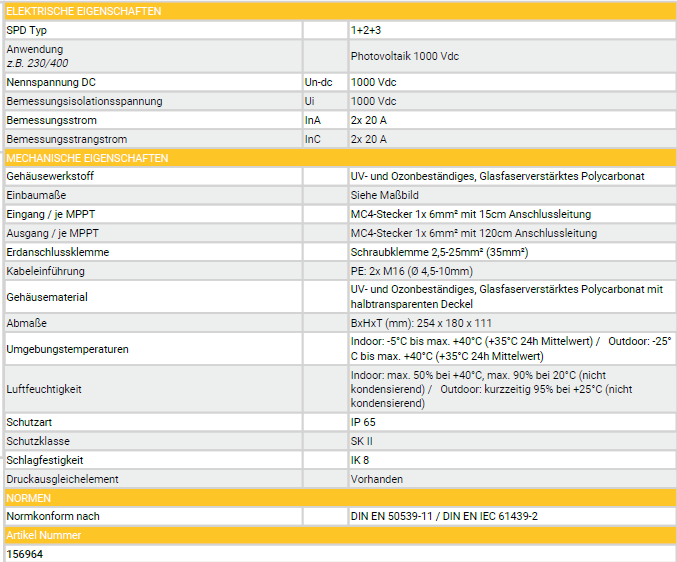 CITEL  Solar Anschlussbox Überspannungsschutz für 2 MPP Tracker / Kombiableiter Typ 1&2  IP65 GAK SPD (CiPlug2-DP6-1-XS)