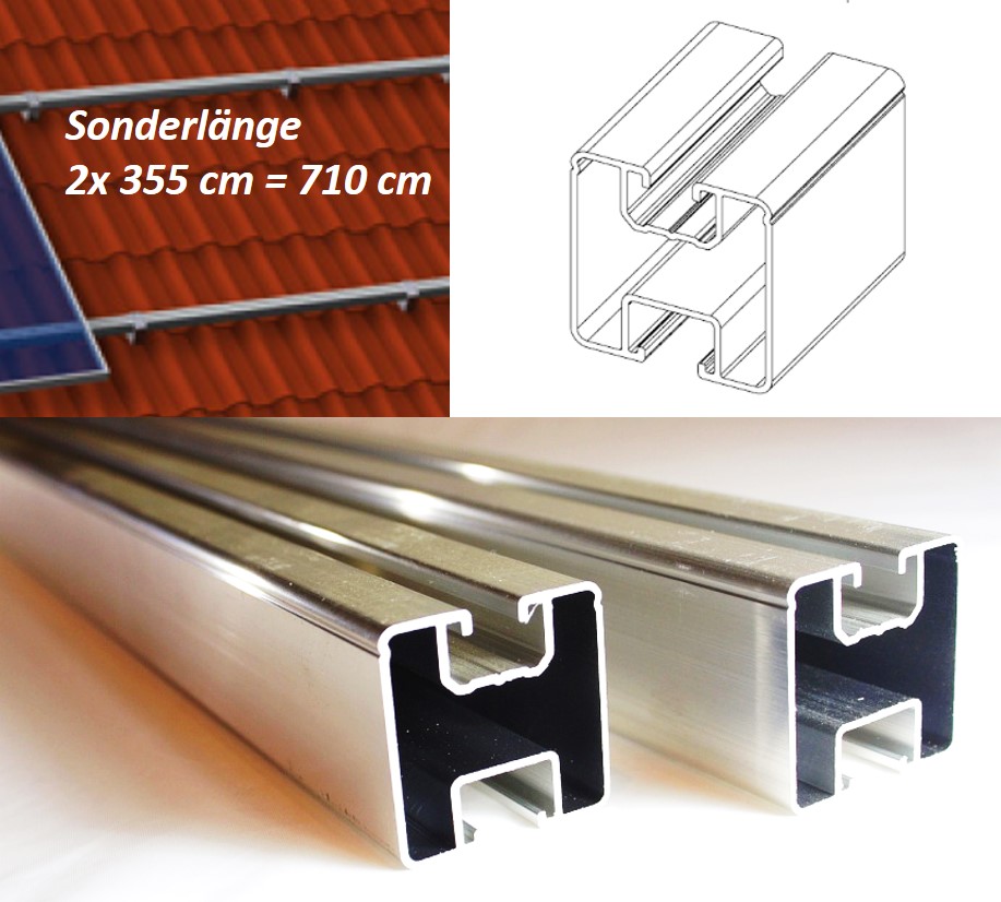 Sonderlänge 2x355cm (710cm) Solar Aluprofil 40x40mm Für Montage PV Dachhaken Stockschraube
