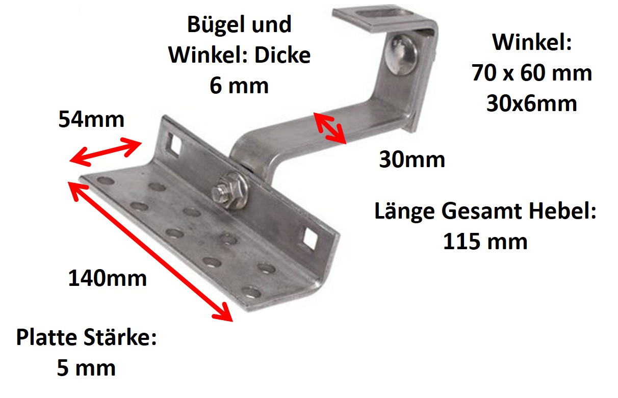 Vario Solar Schwerlast-Dachhaken A2 3x verstellbar aus 1.4016 A2 Edelstahl