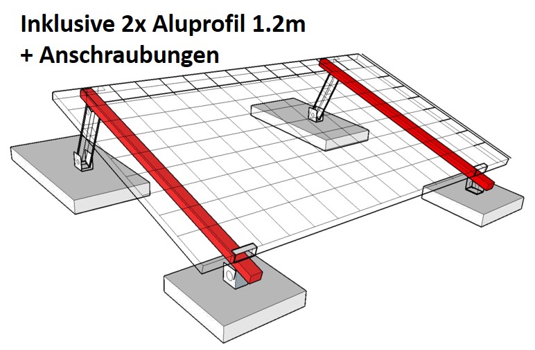 Set: 2x Solar Vario Aufständerung + 2x Aluprofil 1,2m Einstellbar 20° - 40° 
